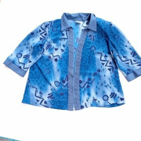R&M Richards Petite 2-Piece Blue Dress & Jacket Set Size 16WP Abstract Pattern - Picture 5 of 16